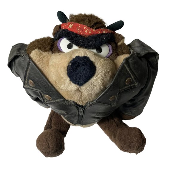 Taz Tasmanian Devil Plush 11" Moto Jacket Looney Toons Vintage Outfit Biker Gang - Picture 4 of 11